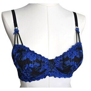 Fredericks Of Hollywood Black & Royal Blue Lace Underwire Push-Up Bra JJ3877